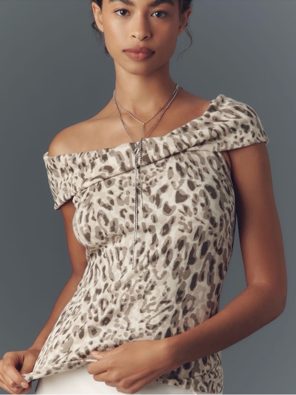 Anthropologie Pilcro NWT Leopard Print Off Shoulder Ribbed Top XL